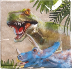 Vakarėlių servetėlės su dinozaurų motyvu 33 × 33 cm, 20 vnt.