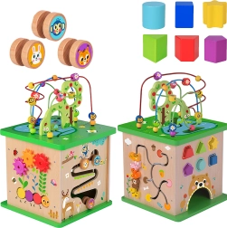 TOOKY TOY medinė edukacinė 5-in-1 veiklos kubas su gyvūnėliais