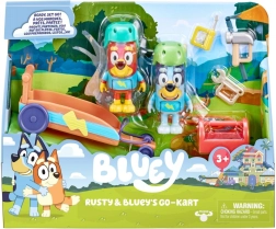 Bluey gokarto figūrėlių rinkinys su 2 šuniukų figūrėlėmis