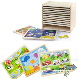 Mediniai dėlionės Viga – 12 rėminių dėlionių po 24 detales su stovu