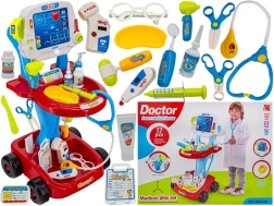 Children's doctor trolley with EKG monitor and accessories, red