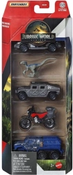 Matchbox Juros periodo pasaulis – rinkinys: 4 automobilėliai ir dinozauras