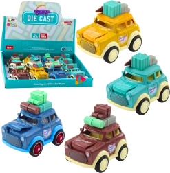 Metal retro travel toy car with spring drive and bouncing hood