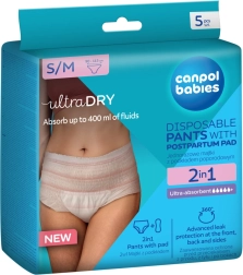 Canpol babies vienkartinės pogimdyminės kelnaitės su įklotu 2in1 S/M, 5 vnt.