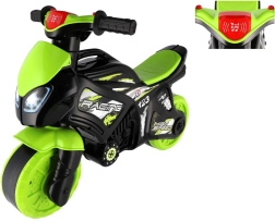 vaikiškas balansinis motociklas žaliai–juodas su šviesomis ir garsais