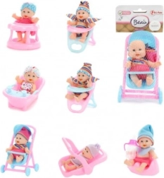 Lėlytė kūdikis su priedais 11 cm – plastikinė lėlė su tvirtu kūnu