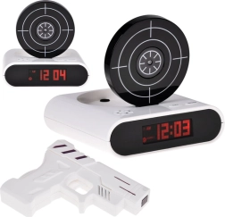 Žadintuvas su šaudymo taikiniu ir pistoletu, žaidimas ir signalo įrašymas