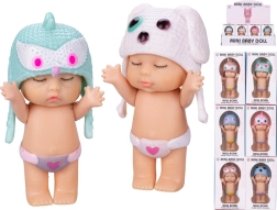 Kūdikio lėlytė 8 cm su gyvūnėlio kepuryte, 12 variantų