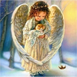 Deimantinė mozaika – angeliukas su katyte