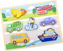 VIGA medinė Montessori dėlionė 2in1 Transporto priemonės
