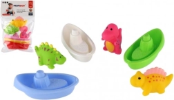 Maudynių rinkinys: laiveliai ir vandenį purškiantys dinozaurai (3+3 vnt.)