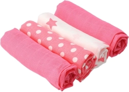 Medvilninės audinio sauskelnės New Baby Softy su raštu 70 × 70 cm, 4 vnt., rožinė–balta