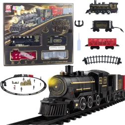 Electric Train Set with Steam Locomotive, Carriages, and Tracks with Light