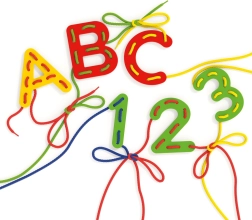 Quercetti raidžių ir skaičių veriamos figūrėlės ABC + 123