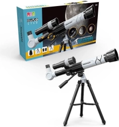 Vaikiškas astronominis teleskopas su trikoju ir telefono laikikliu
