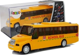 Mokyklinis autobusas su atitraukimo (pull-back) pavara, šviesomis, garsais ir atsidarančiomis durimis