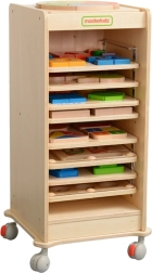 Medinė MASTERKIDZ laikymo dėžė edukacinėms lentelėms 28 × 28 cm su ratukais