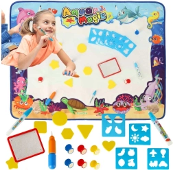 Aqua Magic vandens piešimo kilimėlis XXL su antspaudų ir trafaretų rinkiniu 100 × 80 cm