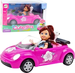 Mini lėlė su rožiniu kabrioletu ir šuniuku