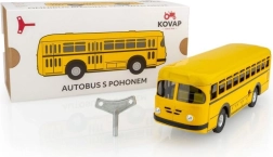 Retro autobusas su užvedamu rakteliu, metalinis 19 cm, geltonas, dėžutėje Kovap