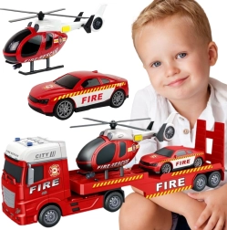 Woopie firefighter set with tow truck, helicopter and car with lights and sounds