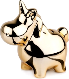 Auksinė keraminė taupyklė vienaragis su blizgiu veidrodiniu paviršiumi 18 × 10,5 cm