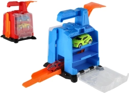 Plastikinė garažas su iššovimo mechanizmu ir 2 mašinėlėmis