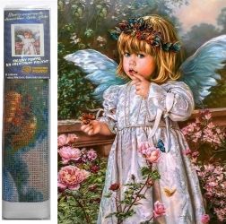 Deimantinė mozaika Angelėlis su gėlėmis 30x40 cm