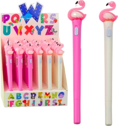 Šviečiantis flamingo rašiklis – rožinė plunksna, mėlynas rašalas, 0,7 mm