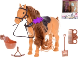 Plastic Horse 17 cm with grooming and riding accessories