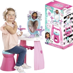 Tualetinis staliukas GABBY’S DOLLHOUSE su širdelės formos veidrodžiu ir kėdute + 10 priedų