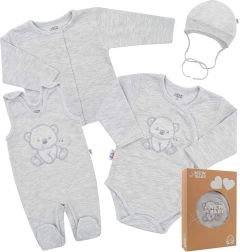 Vaikiškas startinis rinkinys į gimdymo namus New Baby Sweet Bear, pilkas, 4 dalių