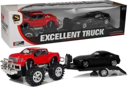 Vehicle set red monster truck with trailer and black BMW 58 cm