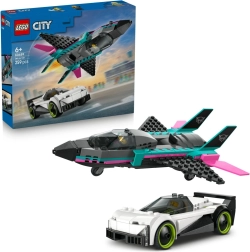 LEGO City reaktyvinis lėktuvas prieš lenktyninį automobilį