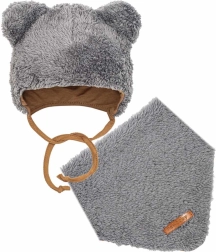 Žieminis kūdikių kepuraitės ir kaklo skarelės rinkinys New Baby teddy bear pilkas