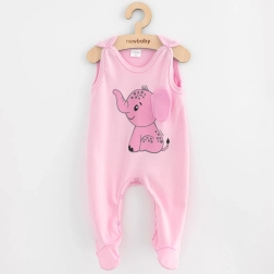 Cotton footed romper for baby New Baby Happy Elephant pink