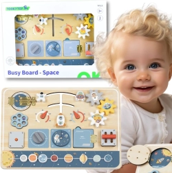 Tooky Toy medinė Montessori lenta – astronautas ir kosminė raketa