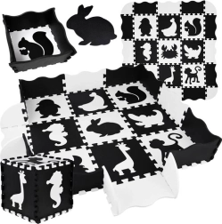 Putlios dėlionės – kontrastingas vaikų kilimėlis Gyvūnai 120 × 120 cm