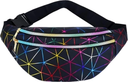 Unisex juosmens rankinė su holografiniu geometriniu raštu, 3 kišenės, reguliuojamas diržas
