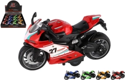 Plastikinis kelių motociklas 13 cm su atgaliniu užvėjimu, šviesa ir garsu