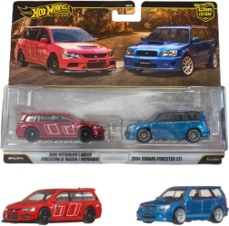 Hot Wheels Premium dviejų modelių rinkinys – 2004 Subaru Forester STI ir 2005 Mitsubishi Lancer Evolution