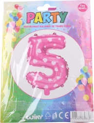 Balionas skaičius 5 rožinis su širdelėmis 82 × 47 cm