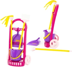 Vaikiškas valymo vežimėlis Palau su kibirėliu, šluotele ir šlapiu mopų