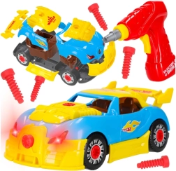 Lenktyninio automobilio konstruktorius su akumuliatoriniu suktuvu 2‑in‑1 su šviesomis ir garsais