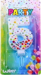 Vakarėlio žvakutė skaičius 5 su taškeliais