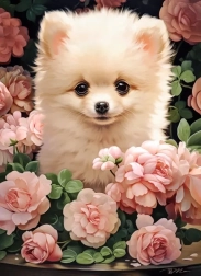 CASTORLAND dėlionė Pomeranijos šuniukas rožėse – 300 detalių