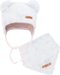 Žieminė kūdikių kepurė su kaklaskare New Baby Teddy bear pilkai rožinė