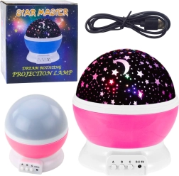 Rotating LED night lamp and star projector 360° – pink