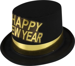 Juoda Naujųjų metų skrybėlė su auksiniu apvadu Happy New Year