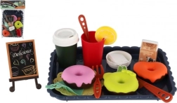 Vaikiškas arbatos ir virtuvės rinkinys su maistu ant padėklo